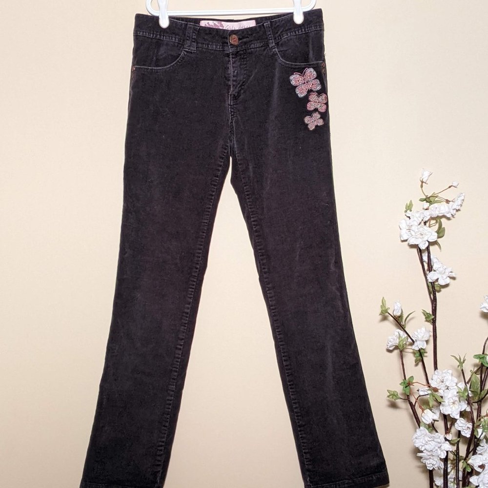 Girls Clothes Black Velvet Jeans with Embroidery Size 14